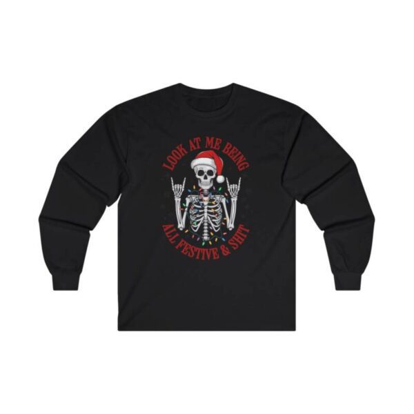 Festive Skull Cotton Long Sleeve Tee - Image 3