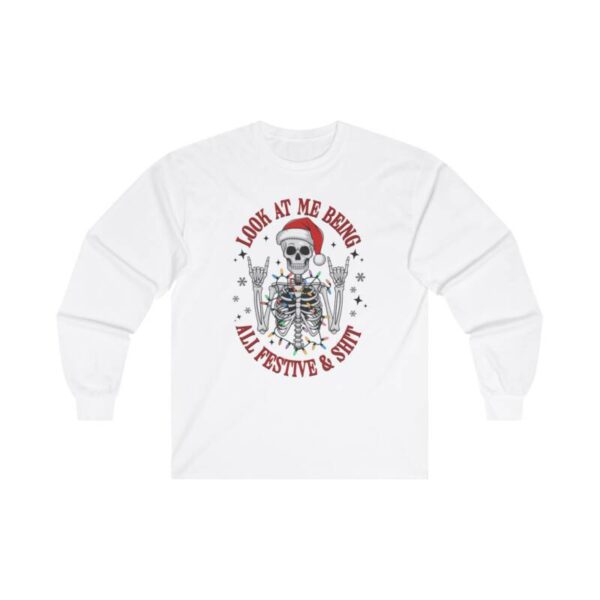 Festive Skull Cotton Long Sleeve Tee - Image 2